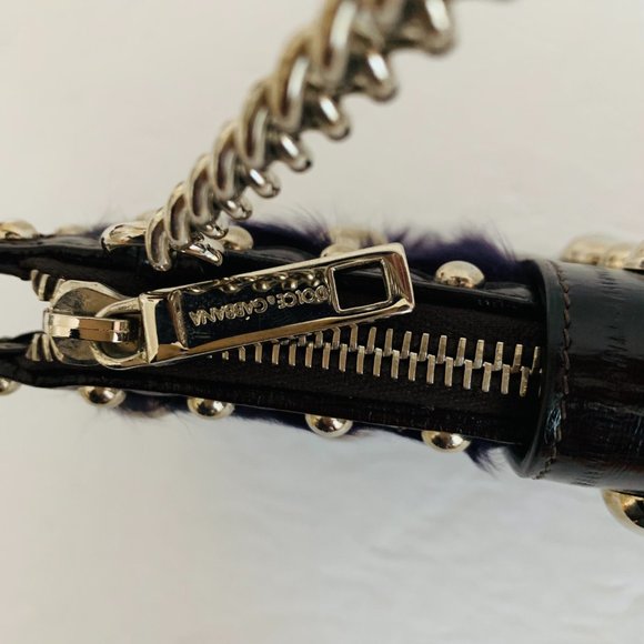 AUTH DOLCE & GABBANA FUR LEATHER STUDDED CLUTCH WRISTLET W COA MADE IN ITALY - Picture 12 of 14